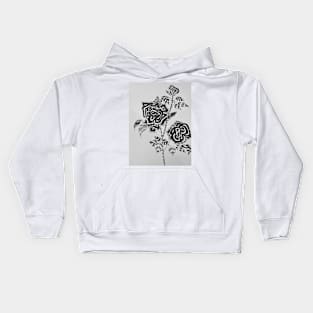 Crazy Zentangle Roses Ink Drawing Black and White Floral flowers Kids Hoodie